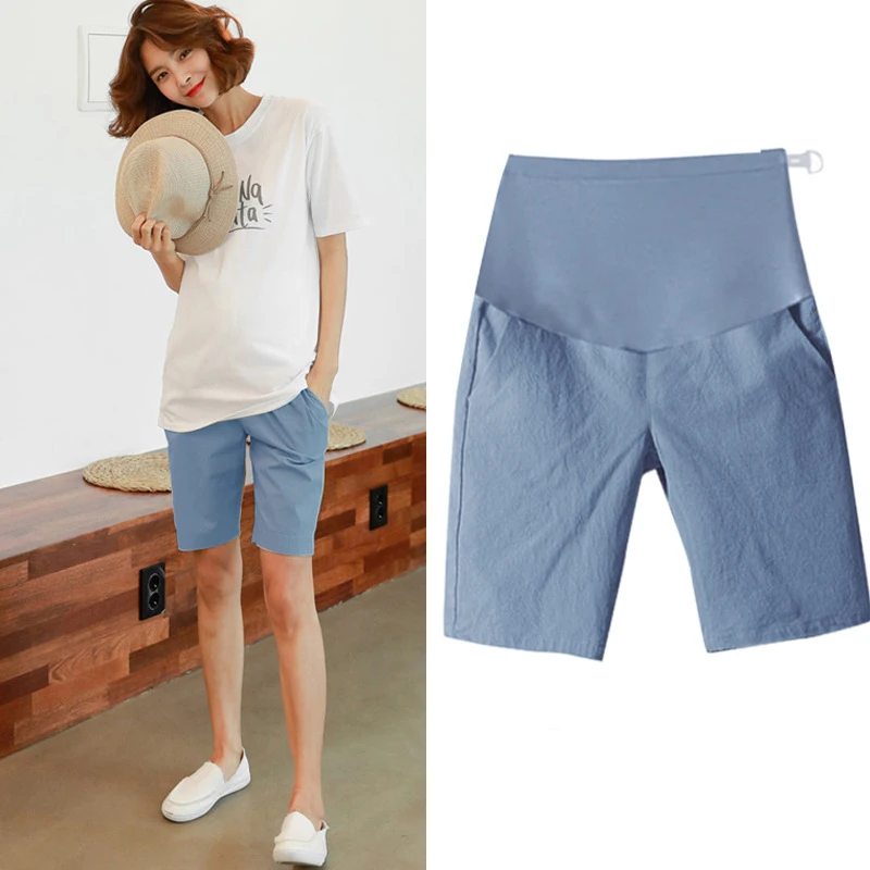 Short?bermudas De Algodón Con Efecto Lino Para Embarazo Aceituna