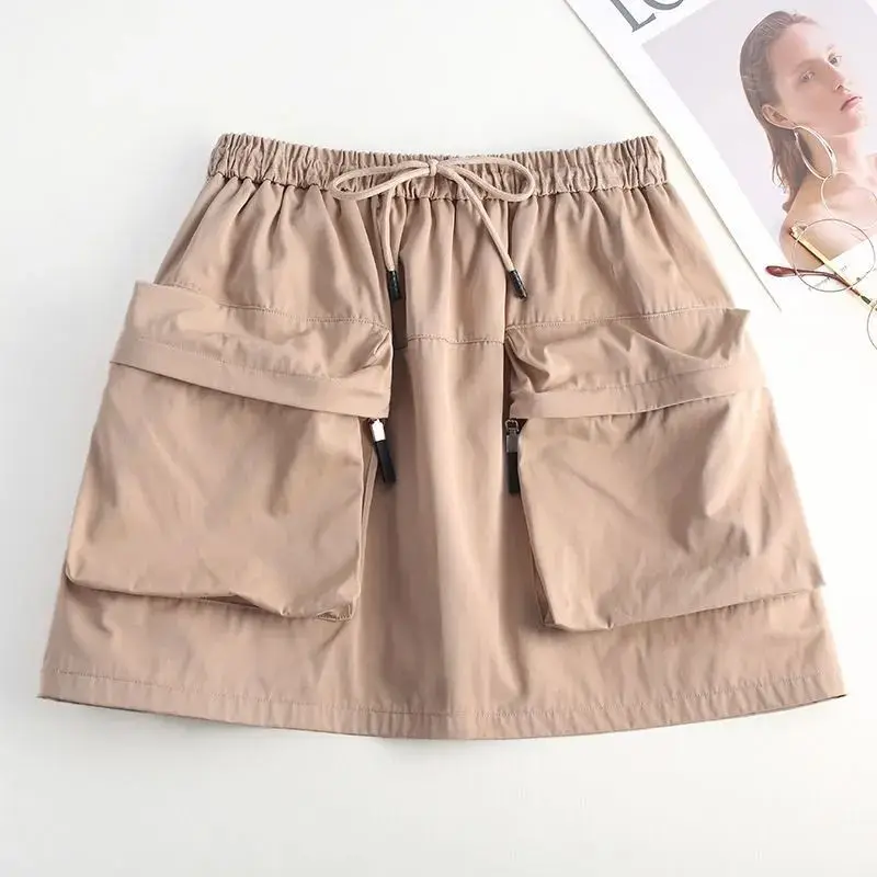 Summer New Casual High Waist Pocket Patchwork Shorts Skirts Solid Loose Lacing A-line Short Skirt Fashion Trend Women Clothing