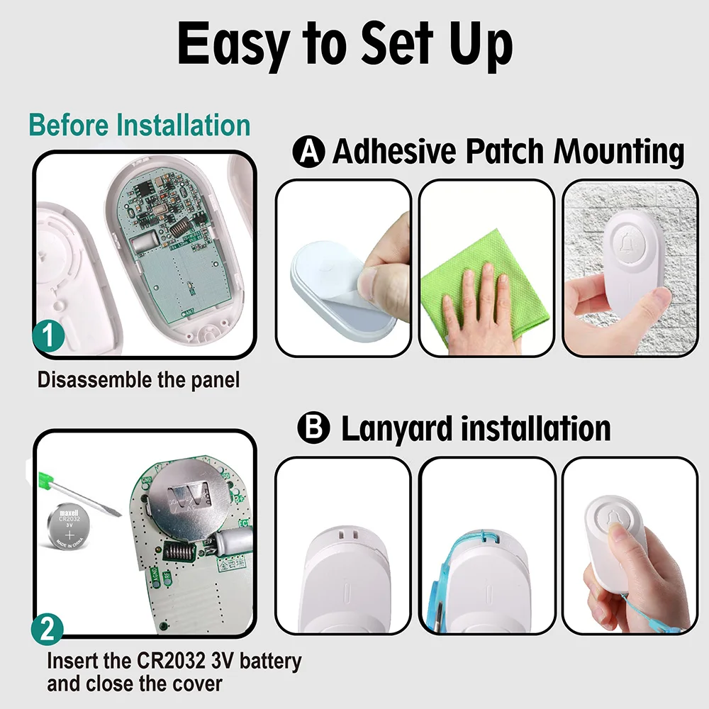 Medical Alert Button Emergency Alarm Button Wireless Range Caregiver Pager for Elderly 280M Distance Smart Call System Emergency Life Fall Alert Alarm Patient Senior Care