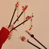 Retro Red Flower Wooden Hair Stick For Women 2025 New Year Hanfu Hairpin Chinese Style Hair Fork Hanfu Accessories 5