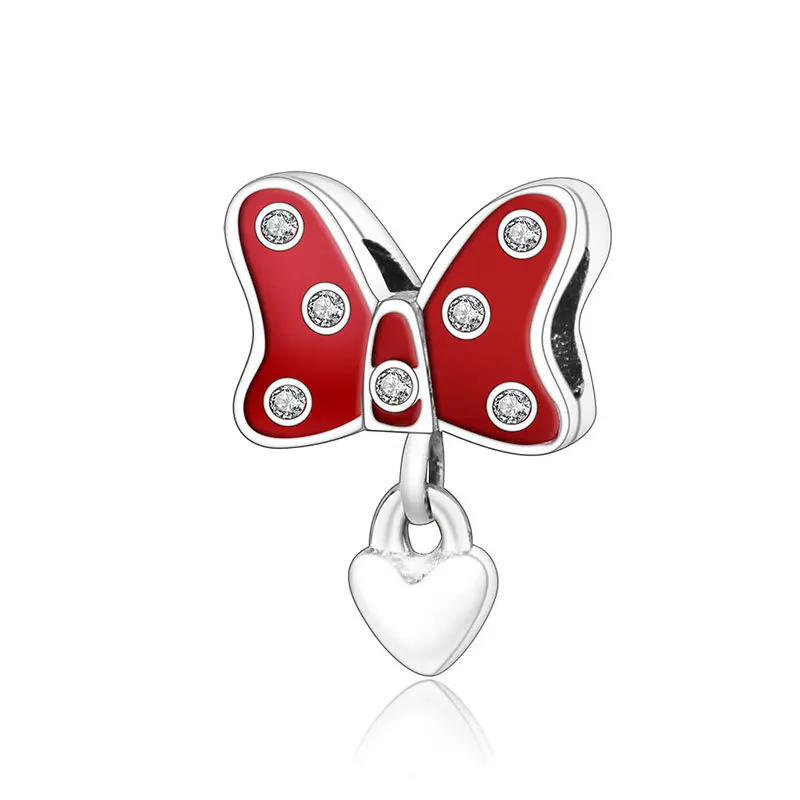 Fit Pandora Disney Mickey Minnie Mouse Smalto Rosso Archi Charms Ciondolo A Cuore Per Gioielli Che Fanno Accessori Per Braccialetti Da Donna