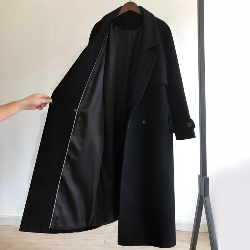 Fall/winter 2021black Woolen Coat Women's Fashion Coat Loose Belt ...