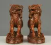 Chinese Exquisite Hand-carved Kirin Carving Boxwood statue 2pcs 1