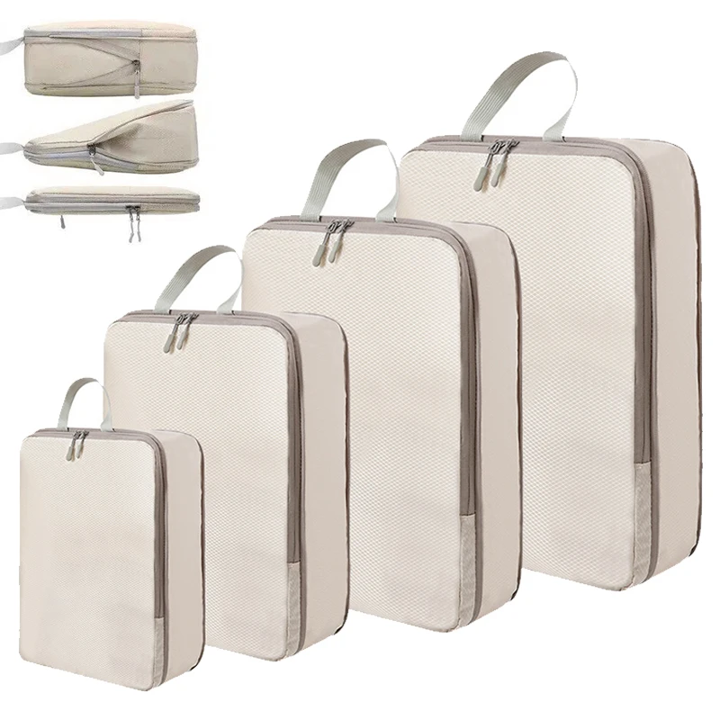 Portable Travel Compression Packing Cubes Bag Waterproof Organizer Bags Suitcase Clothes Organizers Handbag Travel Bag Set 4Pcs