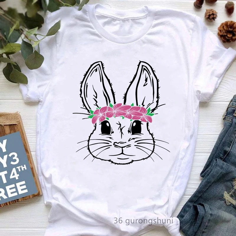

Cool Bunny Flowers Print Tshirt Women Clothes 2022 Funny Rabbit T-Shirt Femme Harajuku Kawaii Clothes Summer Tops Tee Shirt