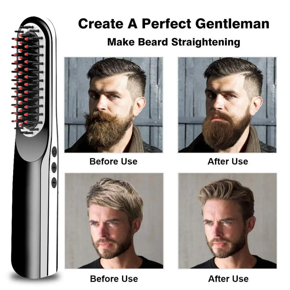 Hot Comb Beard Straightener for Men Beard Brush Hair Curler Beauty LCD Multifunctional Cordless Wireless  Styling Tools wireless presenter multifunctional ppt page turning pen rechargeable speech projector pen for projector powerpoint ppt slide new