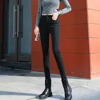 High Waist Women's Skinny Jeans Elastic Bla Slimming Long Pants Korean Sle Cotton Stretch Denim High Waist Pencil Pants