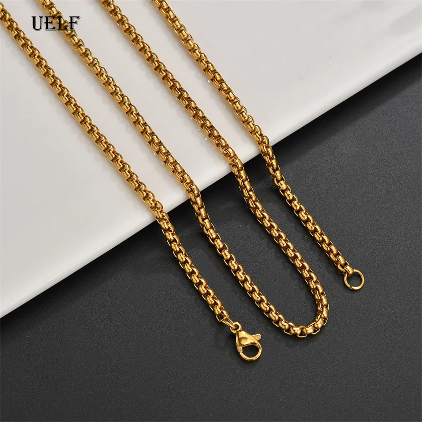 UELF 2MM 2,5MM 3MM Box Ketten Edelstahl Halskette DIY Lange Halsketten Schmuck für Frauen Männer Aussage 45CM-75CM – Detail 1