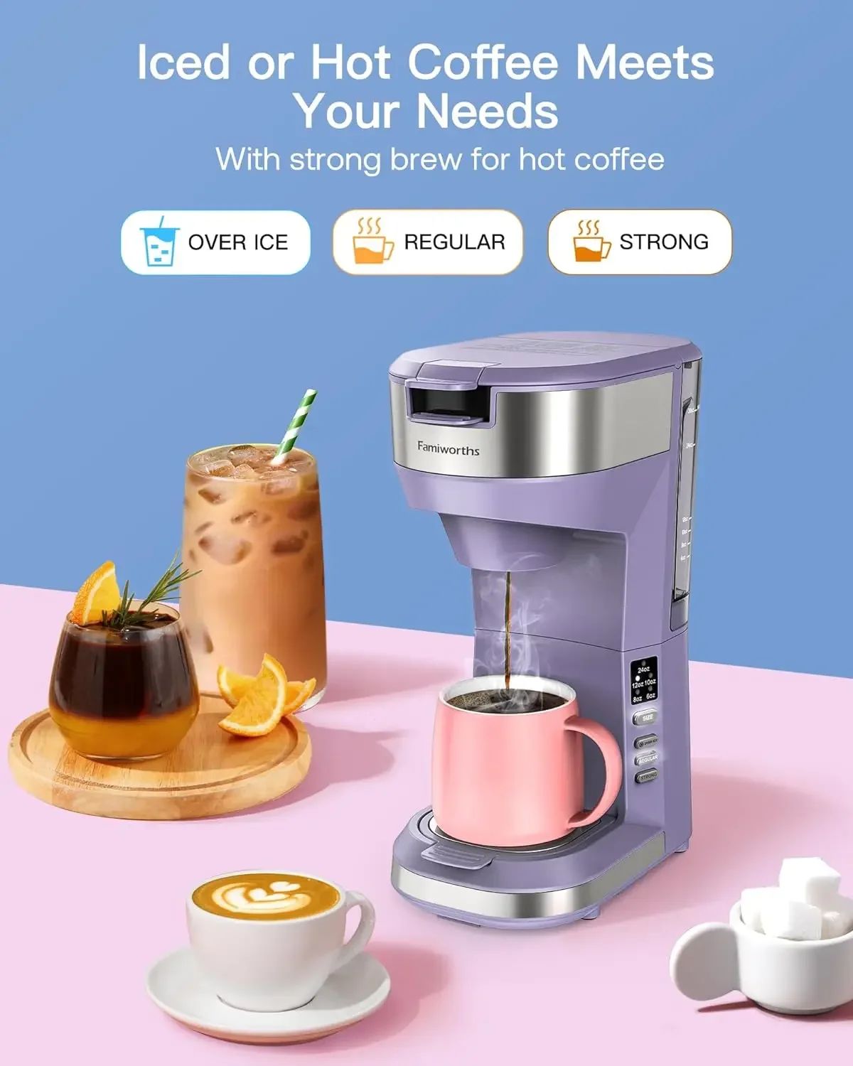 Hot and Iced Coffee Maker for K Cups and Ground Coffee, 4-5 Cups Coffee Maker Single-serve Brewers USA.NEW
