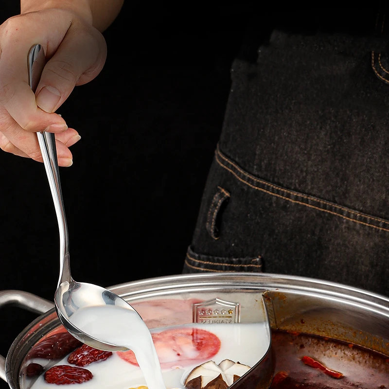 304 Stainless Steel Soup Ladle Long Handle Hot Pot Spoon Colander Large Ramen Tablespoons Skimmer Kitchen Porridge Scoop Stainless Steel Spoon