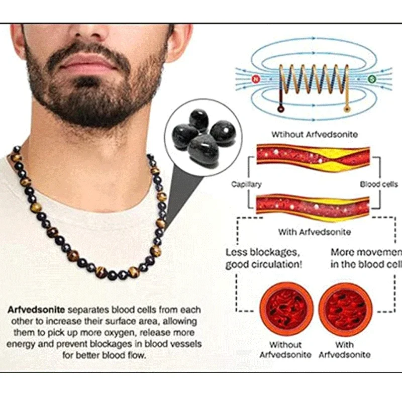 Men Obsidian Natural Tigers Eye Beaded Necklace Power Fitness Yoga Slimming Necklace Jewelry Treating Cervical Pain