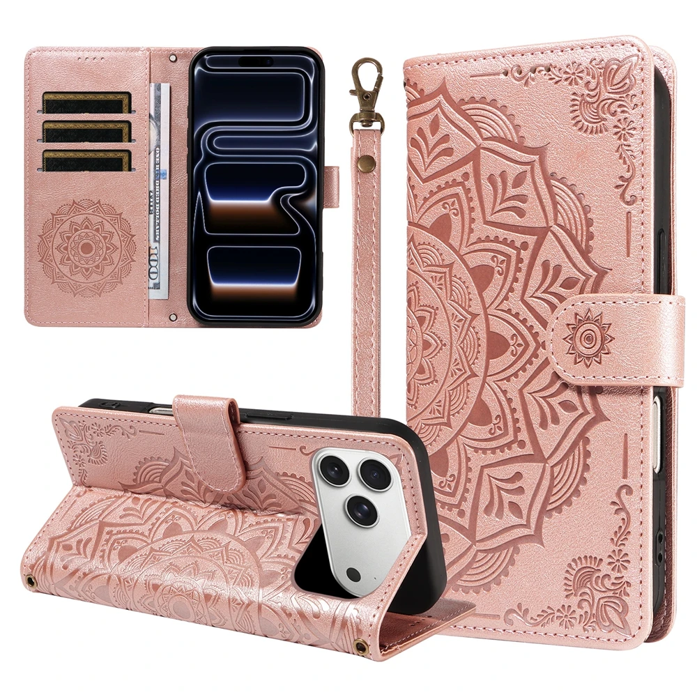 3D Embossed Mandala Flower Magnetic Leather Wallet Flip Cover