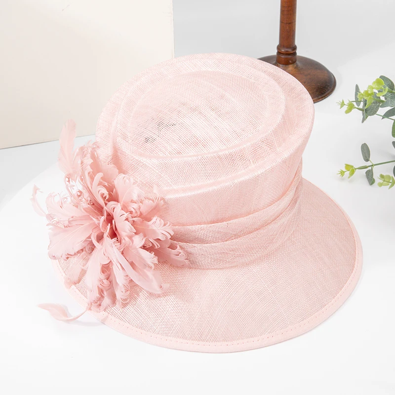Fashion FS 2024 Female Wedding Bowler Hats For Women With Flower Feather Elegant tail Tea Party Hat UV Protection Visor Bucket_voghion.com