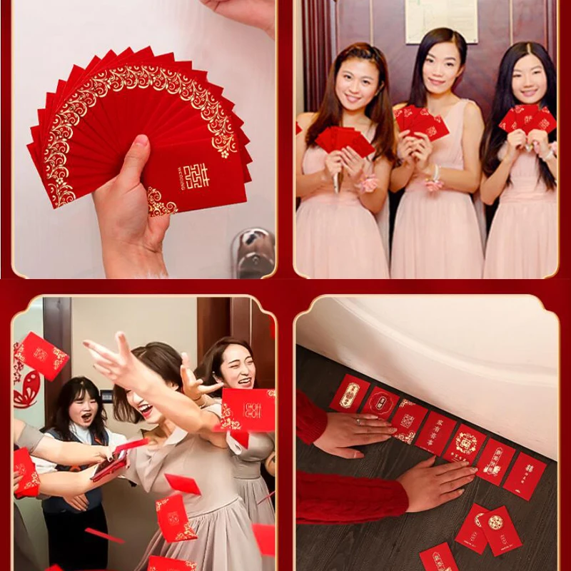 Mini Wedding Red Envelopes Kawaii Gift Bag Cash Envelopes Double Happiness Lucky Hongbao Wedding Party Invitations 50pcs/set mini envelopes