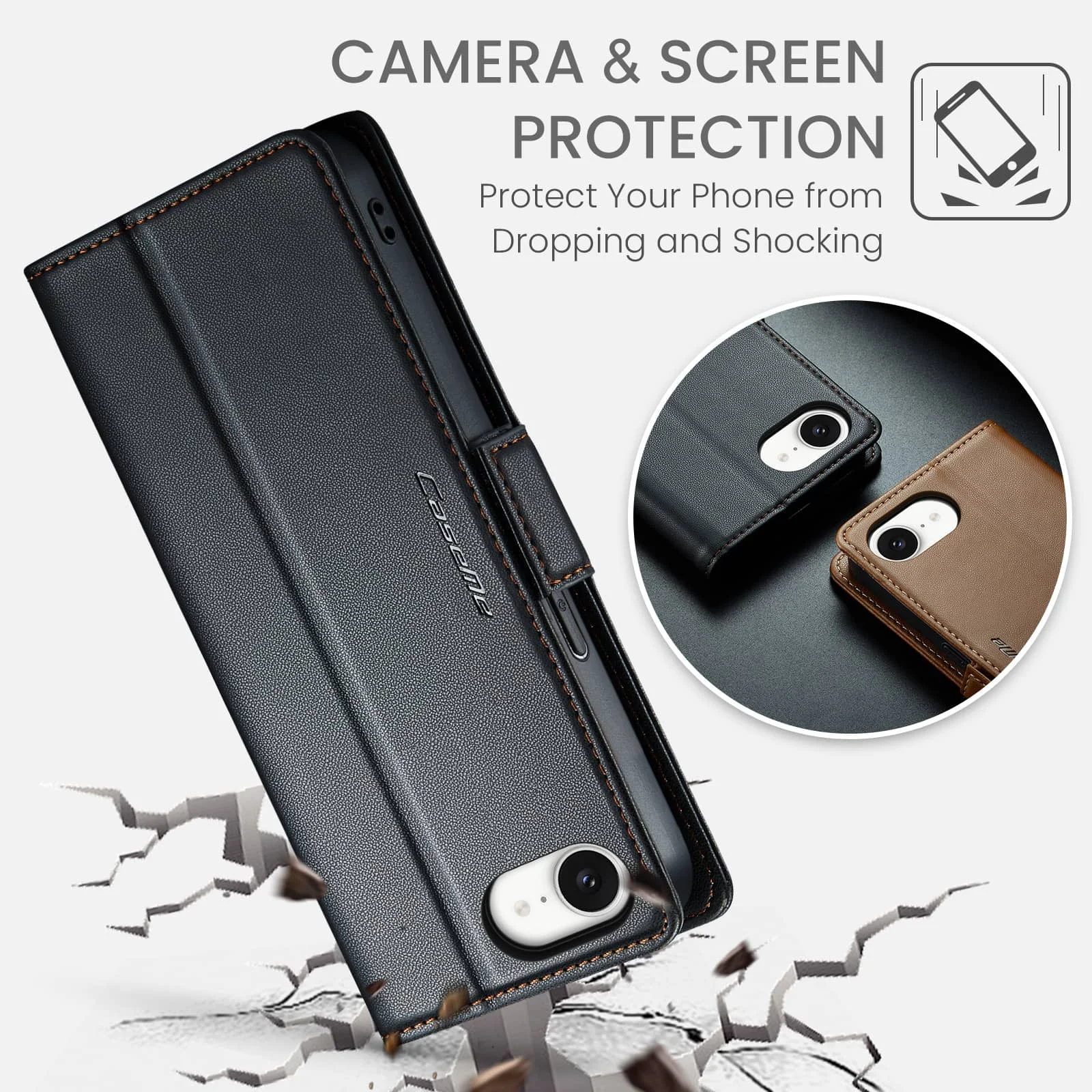 Leather Wallet Case with Card Holder & RFID Blocking, Shockproof Design with Magnetic Clasp and Kickstand