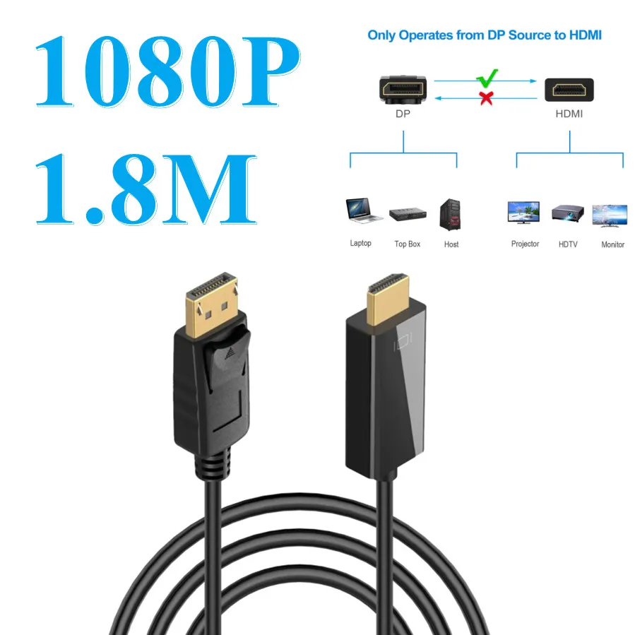 4K x 2K 1080P DP to HDMI Converter Cable DisplayPort to HDMI Video Audio Adapte