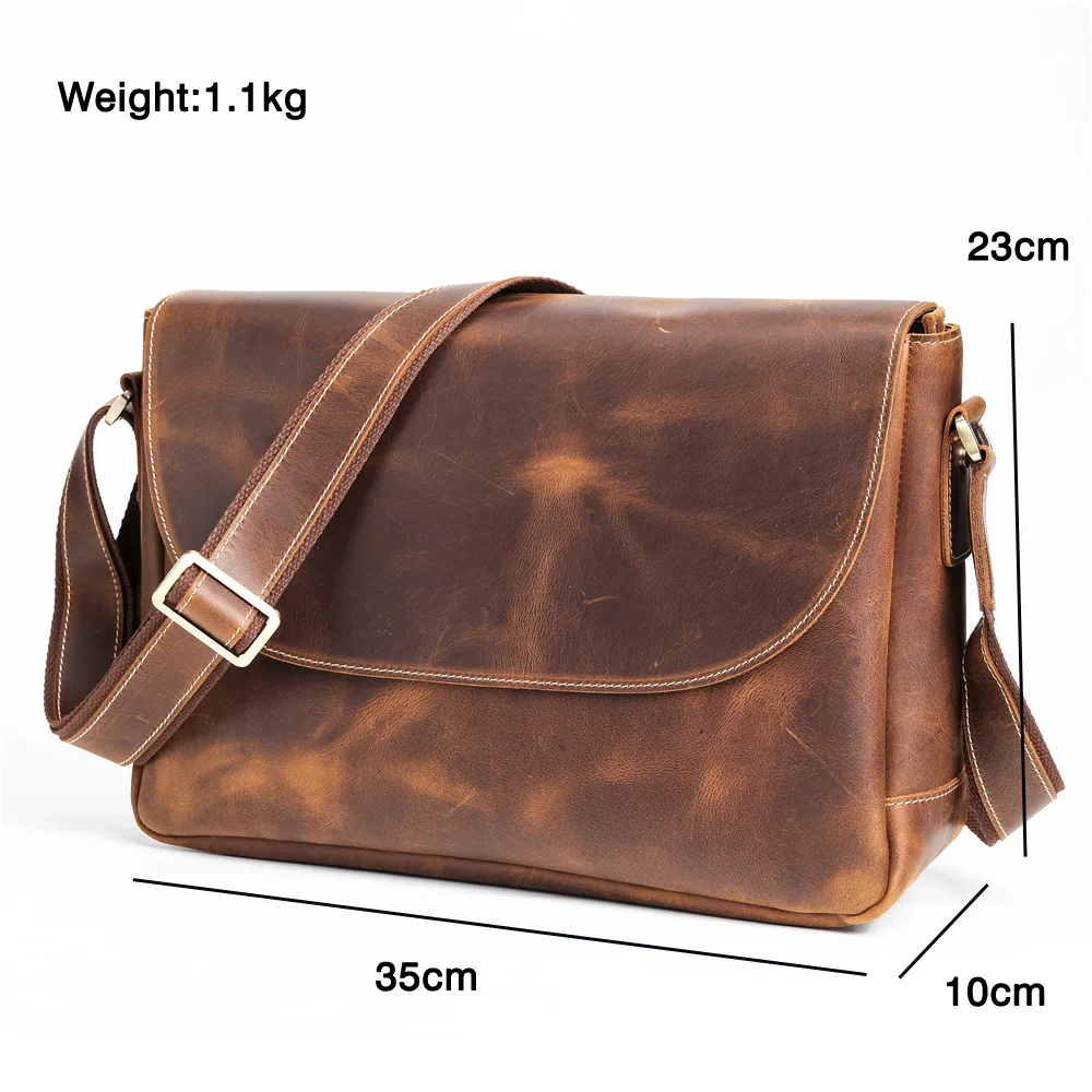New Leather Shoulder Bag Men's Retro Casual Messenger Bag Crazy Horse Leather Personality Fashion Men's Bag