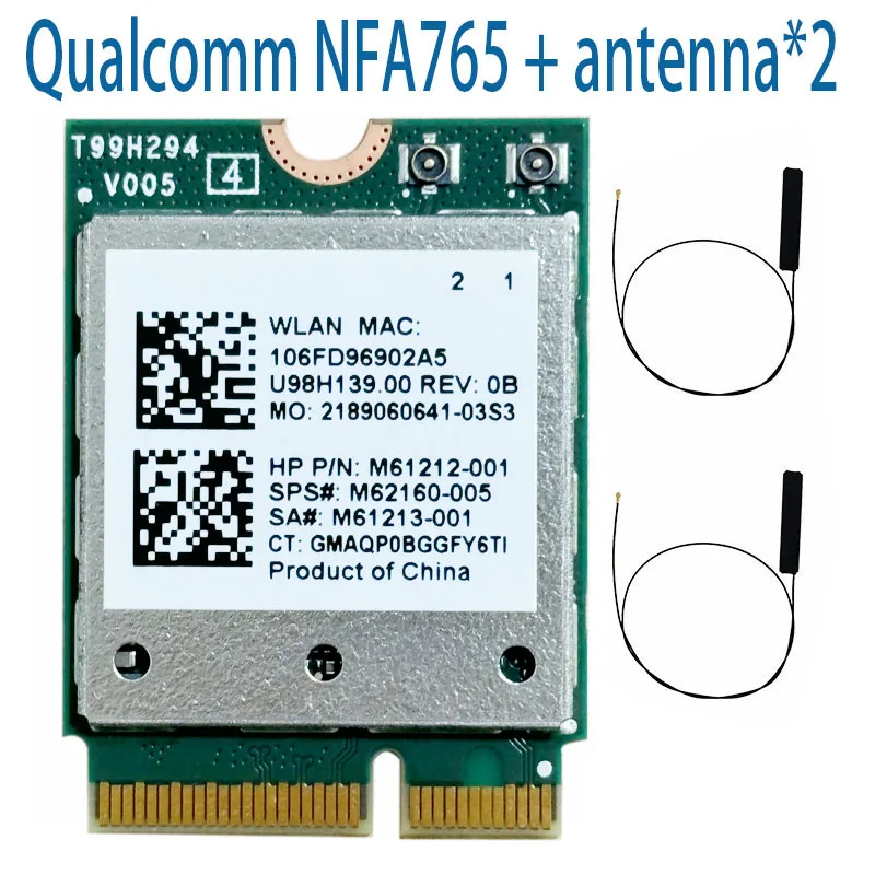 Placa de Rede Qualcomm-wifi Qcnfa765 m2 Key e bt 5.3 M.2 Módulo Ngff Placa de Rede Wi-fi Nfa765a 802.11ac Machado 2.4g 5g 6g 2400mbps - Imagem 5