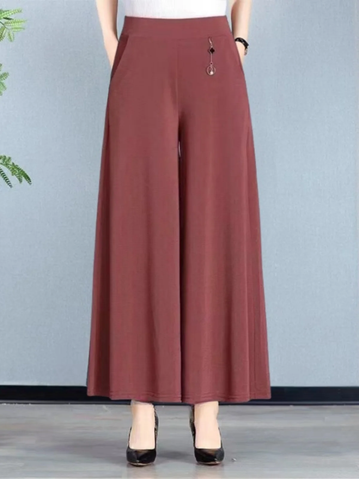 High Waist Wide Leg Pants for Mom Summer New Sle Drapey Skirt Pants for Middle-Aged And ly Women Comfortable Casual Tr...