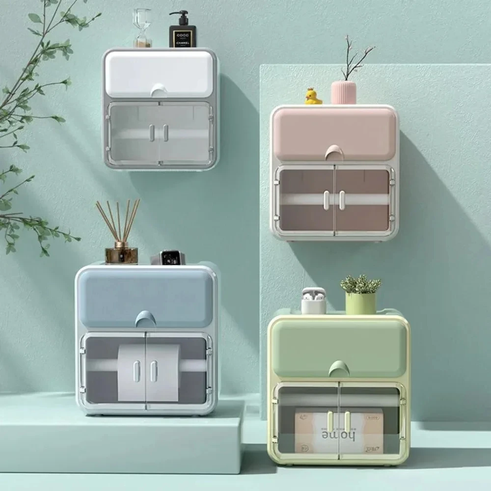 

Toilet Paper Holder Bathroom Perfume Shelf Waterproof Toilet plastics drawer Paper Box Wall-mounted Sanitary Pad Storage Box