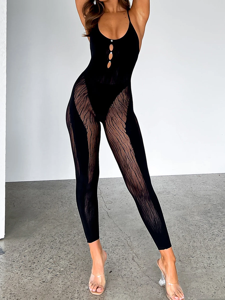 

Lchiji Women Sexy Hollow Out Jumpsuit Spaghetti Strap Cutout Bodycon Romper Pants Night Out Clubwear