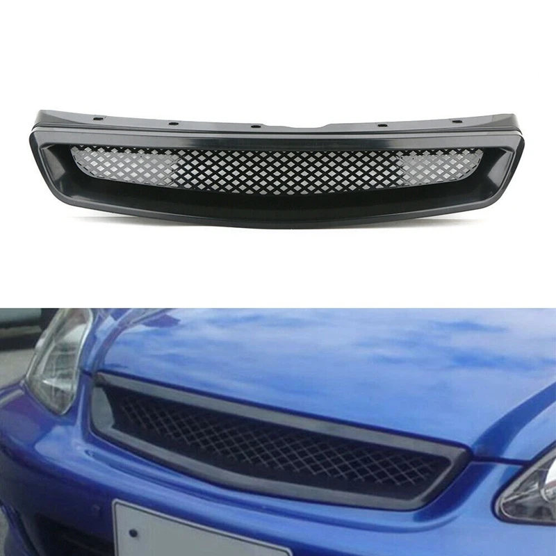 Fit 01-03 Honda Civic Front Hood Bumper Mesh Grille Black RS JDM