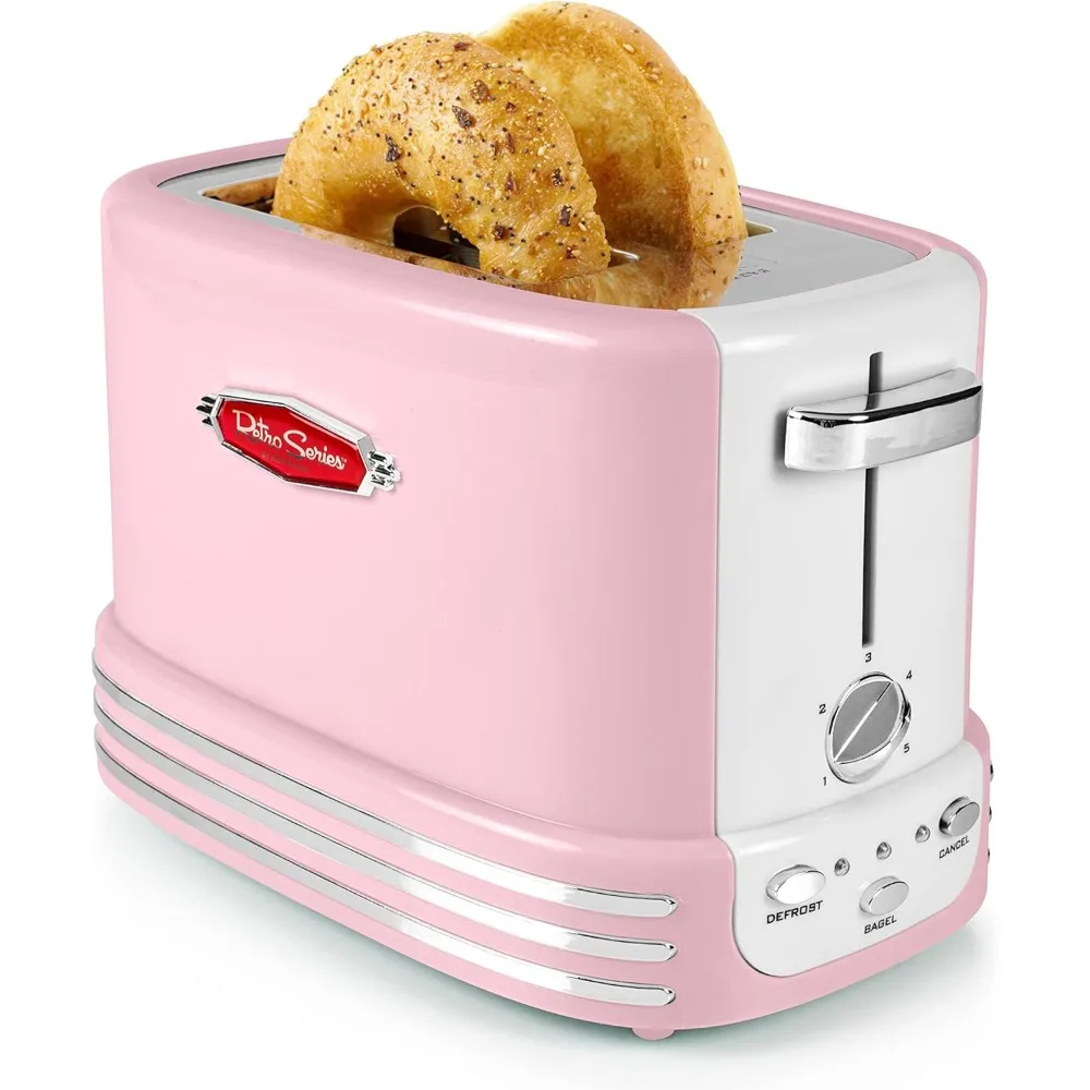 Microwave Oven, 800 Watt 0.9 Cu Ft 12 Pre-Programmed Cooking Settings Digital Clock Pink & Retro Wide 2-Slice Toaster, Vintage