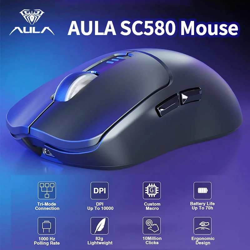 Sc580 Mouse AULA SC580 Wireless Gaming Mouse BT 5.0/2.4G/Wired 3 Mode W/ 10000 DPI ...