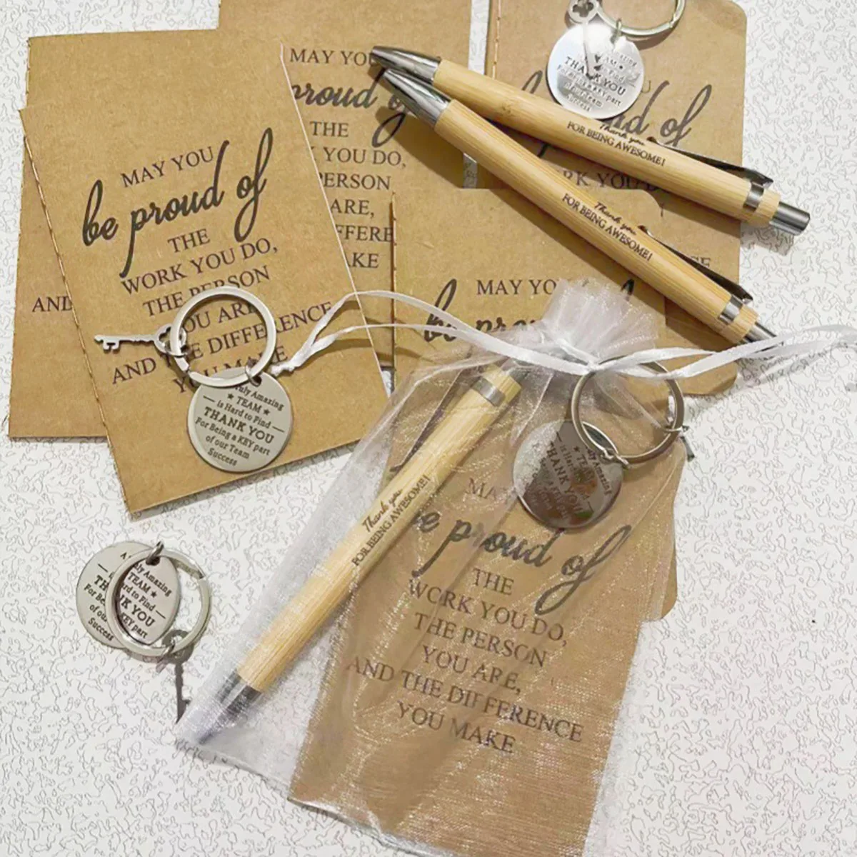1Sets Employee Appreciation Gifts Bulk Christmas Thank You Notebooks Inspirational Bamboo Pens Keychains for Coworker Nurse ﻿ 2