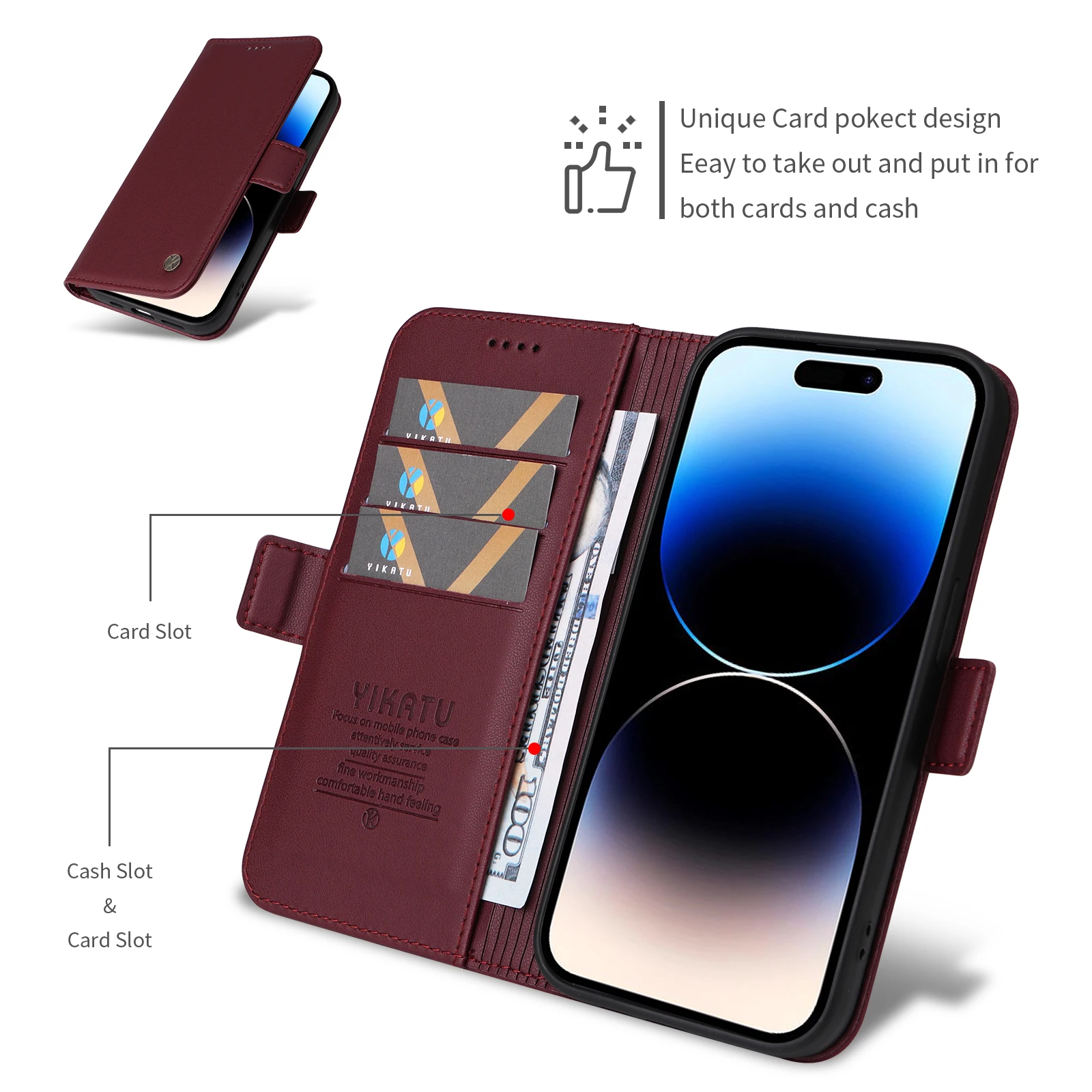 Leather Wallet Phone Case with Card Slots and Magnetic Closure