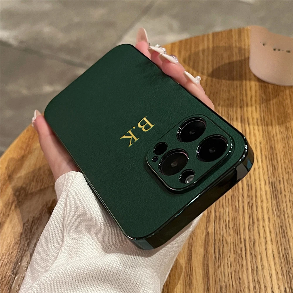 thumbnail image 1 of Funda de piel de cordero de lujo con revestimiento para iPhone 16, 15, 14, 13, 12, 11 Pro Max, personalizada, con iniciales y nombre, 16, 15 Pro, 1 of 5