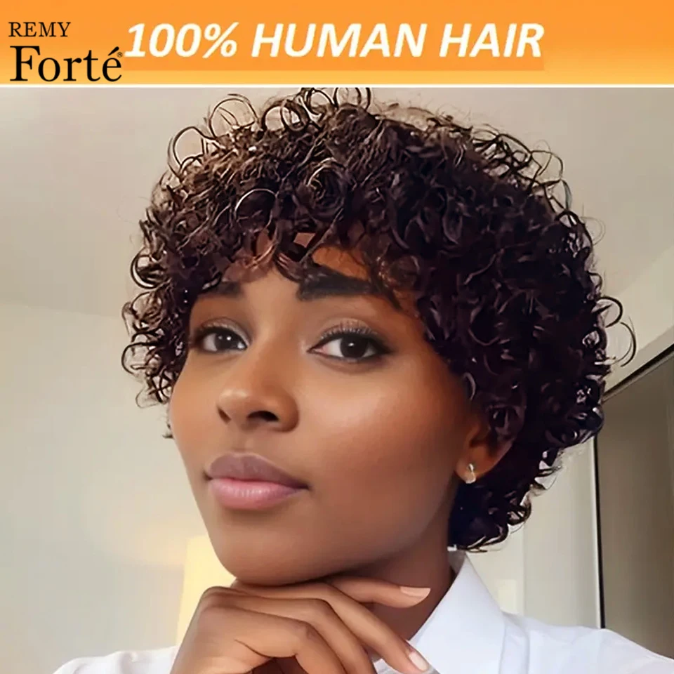 

Short Curly Bob Wigs Light Brown Pixie Cut Bob Wigs Human Hair Full Machine Made Wig Afro Kinky Curly Bob Wigs For Black Women