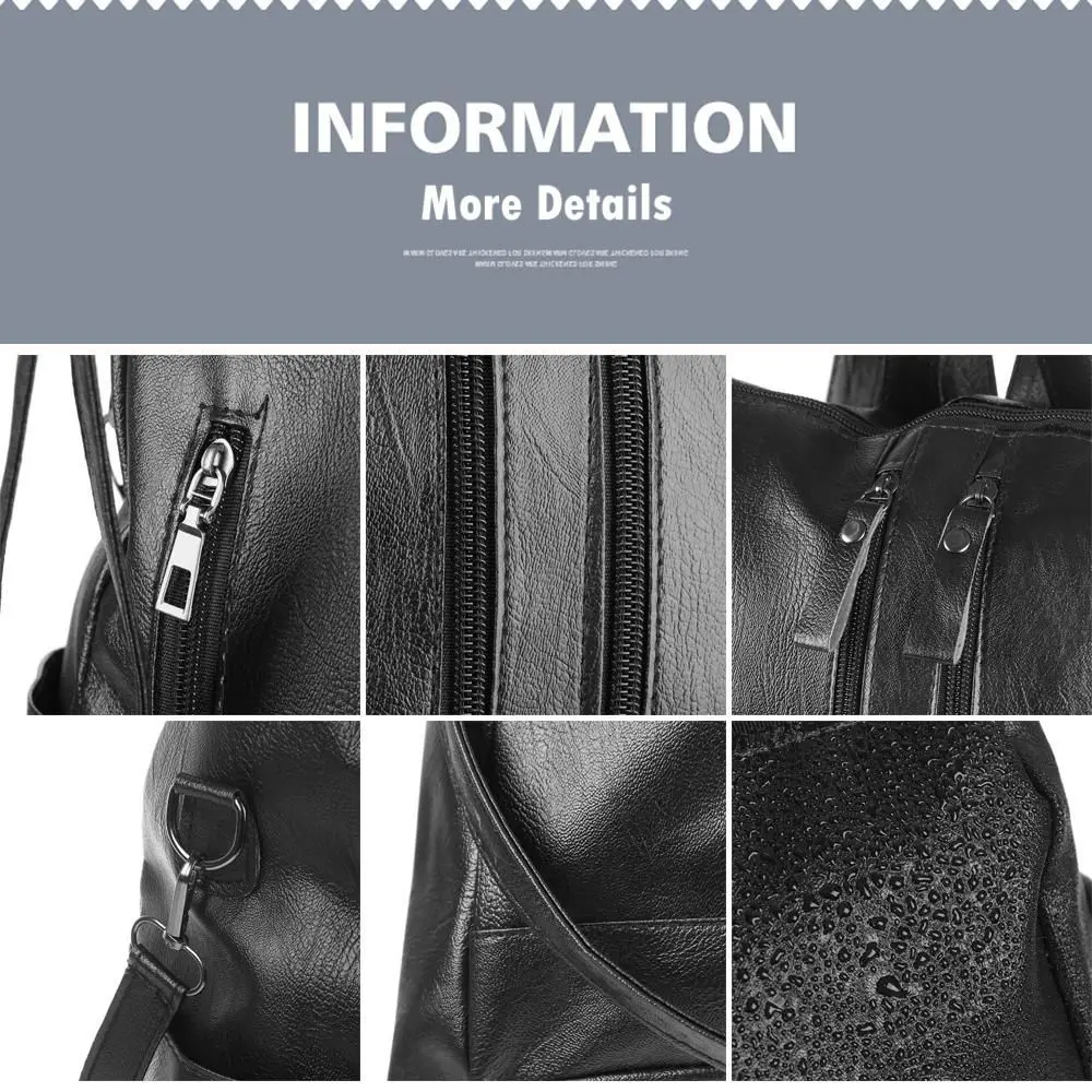 Women Soft School Leather Black Casual Multifunctional College Bag Large Capacity Shoulder Bags Travel Tote Backpack_voghion.com
