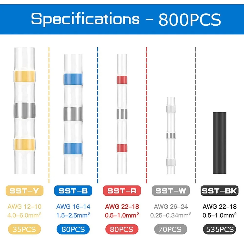 Description Picture 6 of item50-1200PCS Heat Shrink Tubing Wires Cable Sleeves Waterproof Solder Seal Wire Connector Electric Cable Protection with Heater