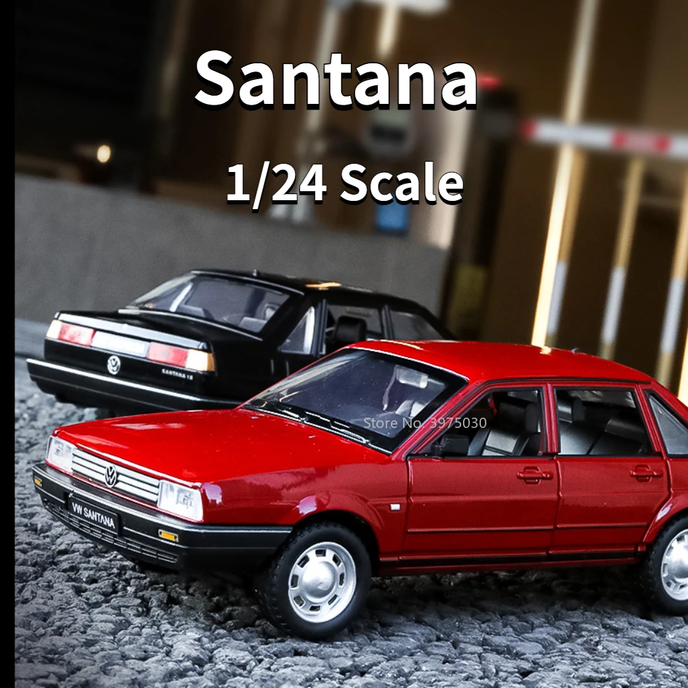 

1/24 Alloy Diecast Santana Car Model Toy High Simulation Vehicle with Sound Light Pull Back Collection Decoration Gifts for Boys