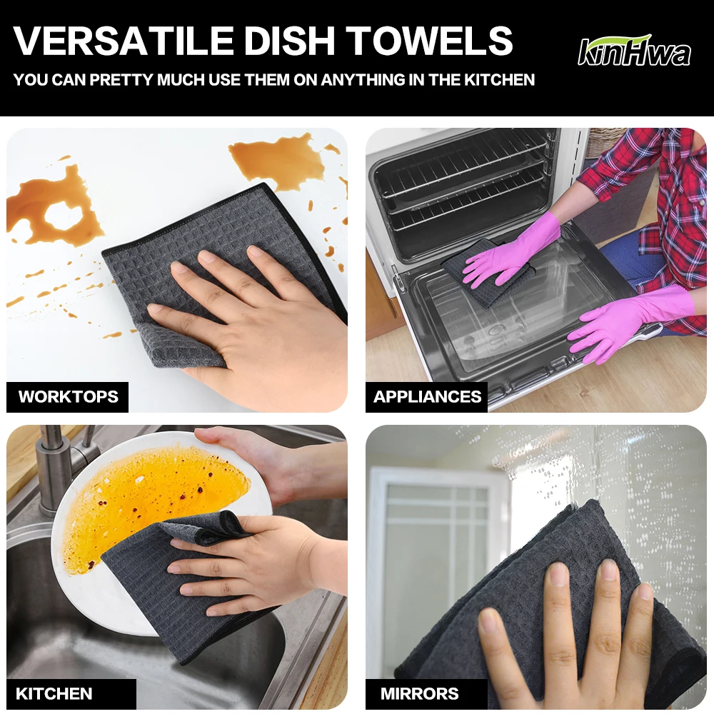 380gsm Thick Microfiber Waffle Weave Dish Drying Cloth Household Kitchen Glass Cleaning Cloth Tea Towels Set 13"x13" 6 Pack 6