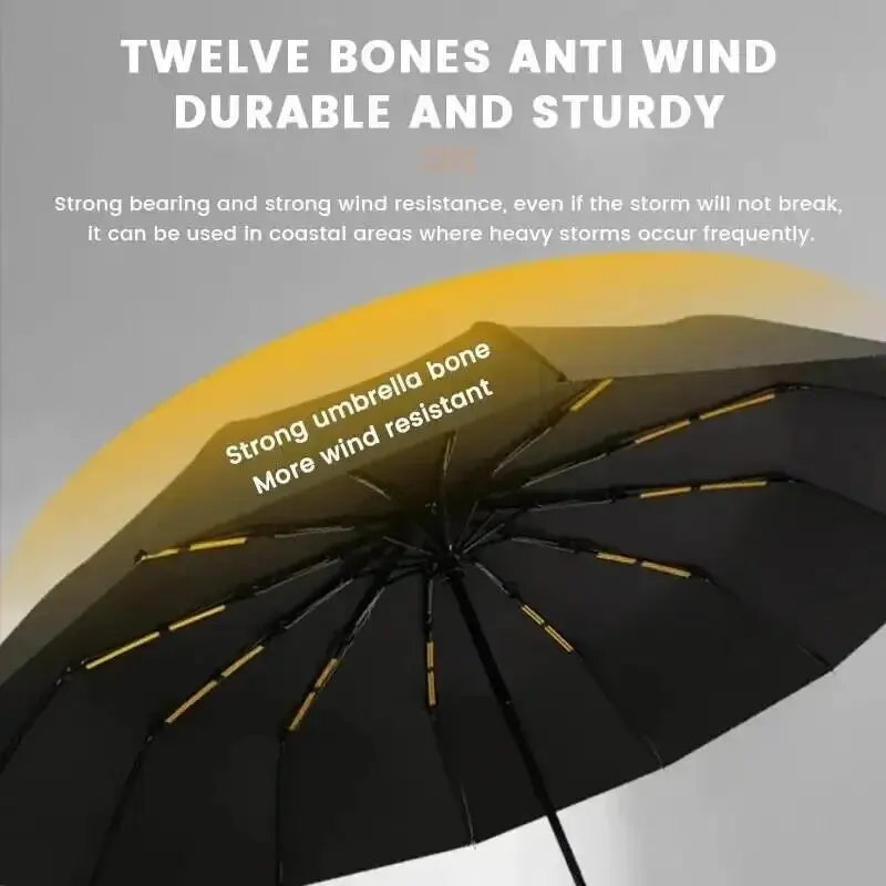 12 Bone Black Glue Fully Automatic Umbrella With Thick And Durable Keel Three Fold Umbrella UV Resistant Folding Umbrella 6