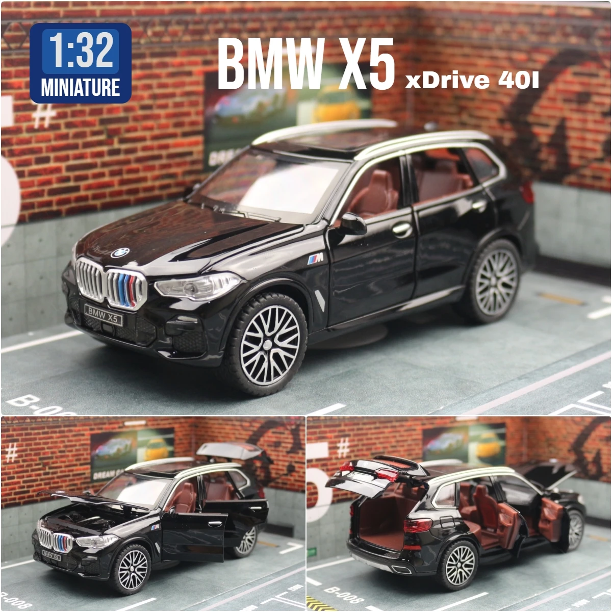 1/32 BMW X5 SUV Toy Car Model Diecast Metal Vehicle Miniature Sound & Light Pull Back Collection Gift for Children Boys Kid 6