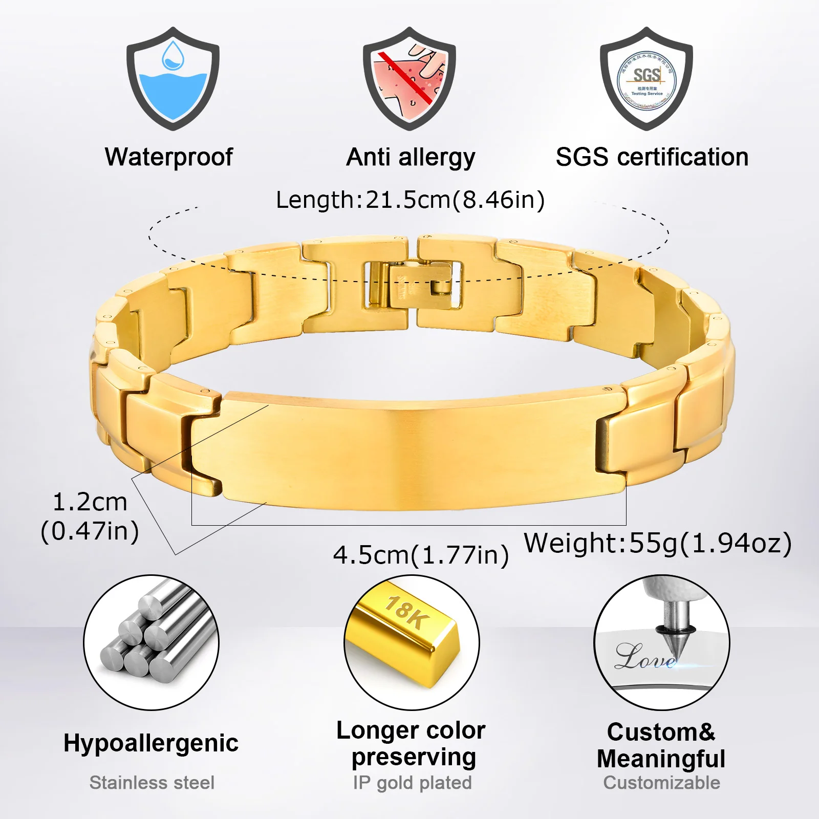 Custom Men's Strap Chain Bracelet,Stainless Steel Watch Chain Wristband,Luxury Jewelry Gift for Husband Dad Son