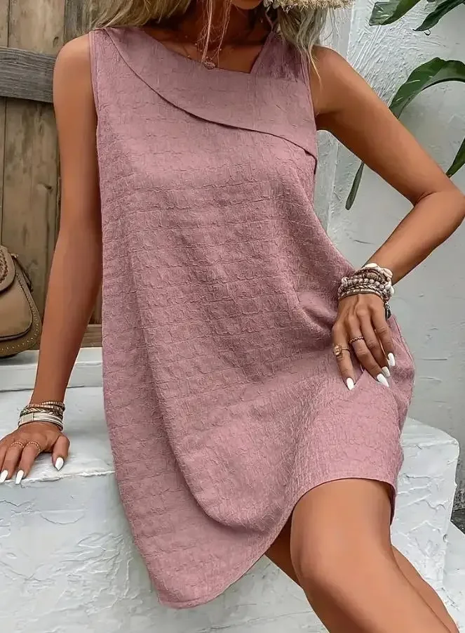 

Female Slim Slant Neck Sleeveless Dress 2023 New Fashion Women's Clothing 3D Effect Women Summer Korean Casual Pullover Dresses