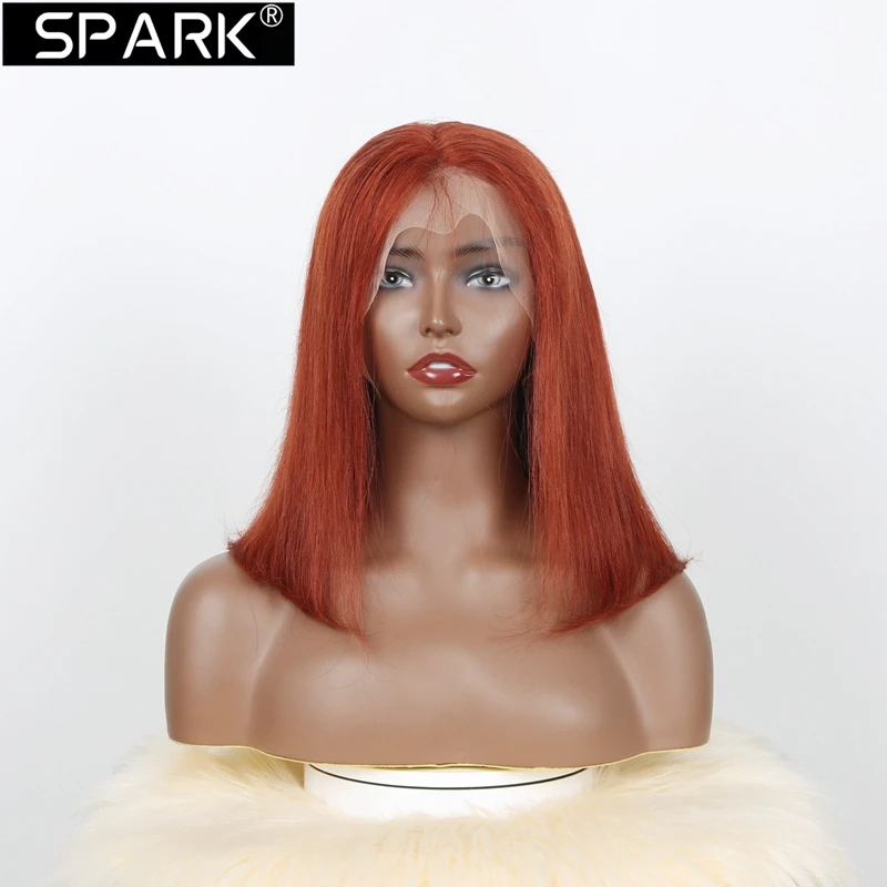 

SPARK Short Bob Human Hair Wigs Straight Reddish Brown 13x4 Lace Frontal Wigs 100% Human Hair Wig 180% Density Pre Plucked