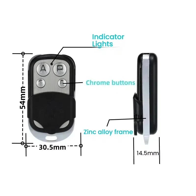 433MHz metal four key garage door duplicate remote control, access control clone remote control