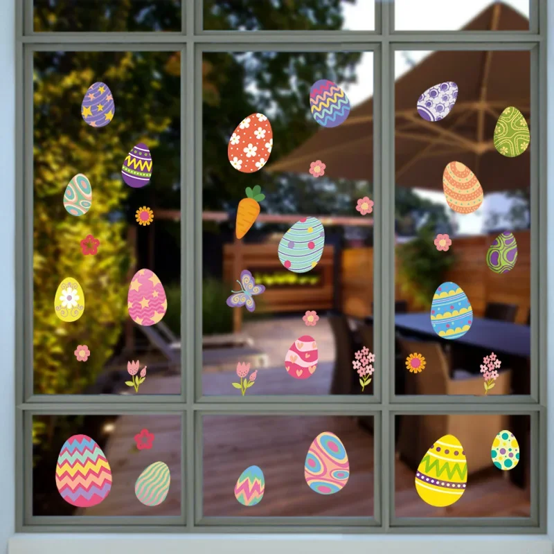 Easter Decoration Colored Eggs Rabbit Window Stickers Static Electricity Glass Stickers Kids Happy Easter Day Party