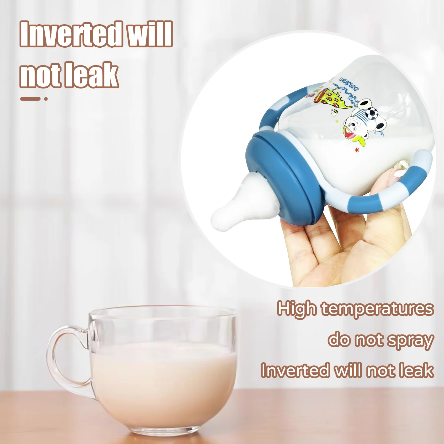 1PCS Bear wide diameter PP baby bottle with handle, clear scale, anti-flatulence baby bottle 2-in-1 can play and drink