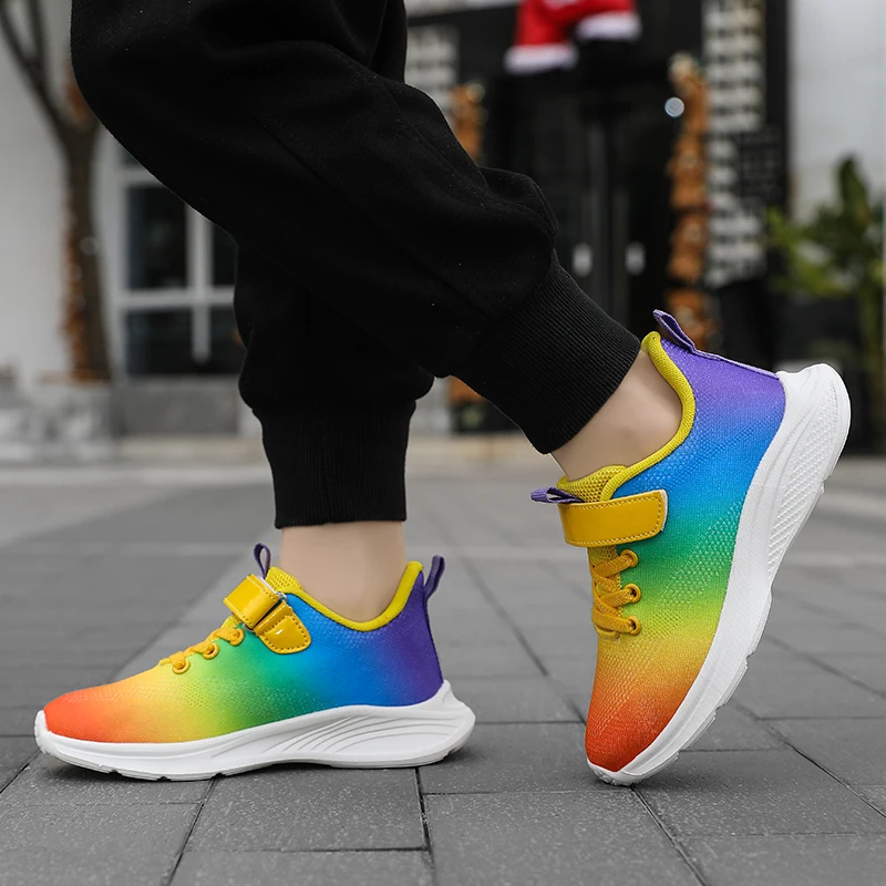 أحذية رياضية للأطفال، أحذية رياضية عصرية متعددة الألوان خفيفة الوزن من القماش الشبكي، مريحة وقابلة للتنفس للجري في الهواء الطلق للأولاد والبنات