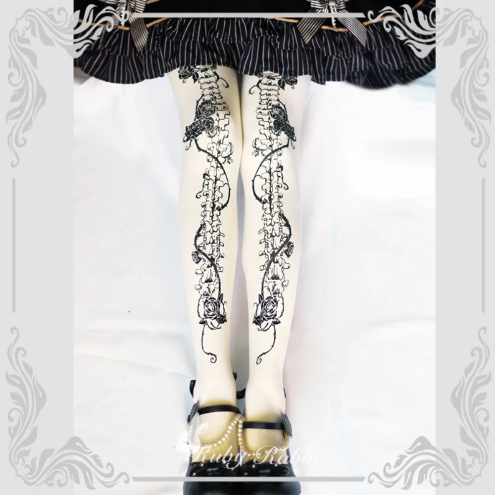 Lolita Printing Pantyhose Stockings Female White Halloween Cosplay Tights Pantyhose Women's Gothic Bottoms Sexy Long Stockings