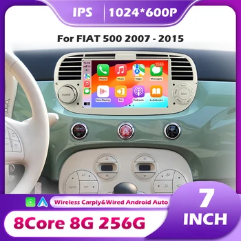 Autoradio Android 16 da 7 Pollici per FIAT 500 2007-2015, Navigazione GPS, Carplay Wireless, Lettore Multimediale Video, Stereo