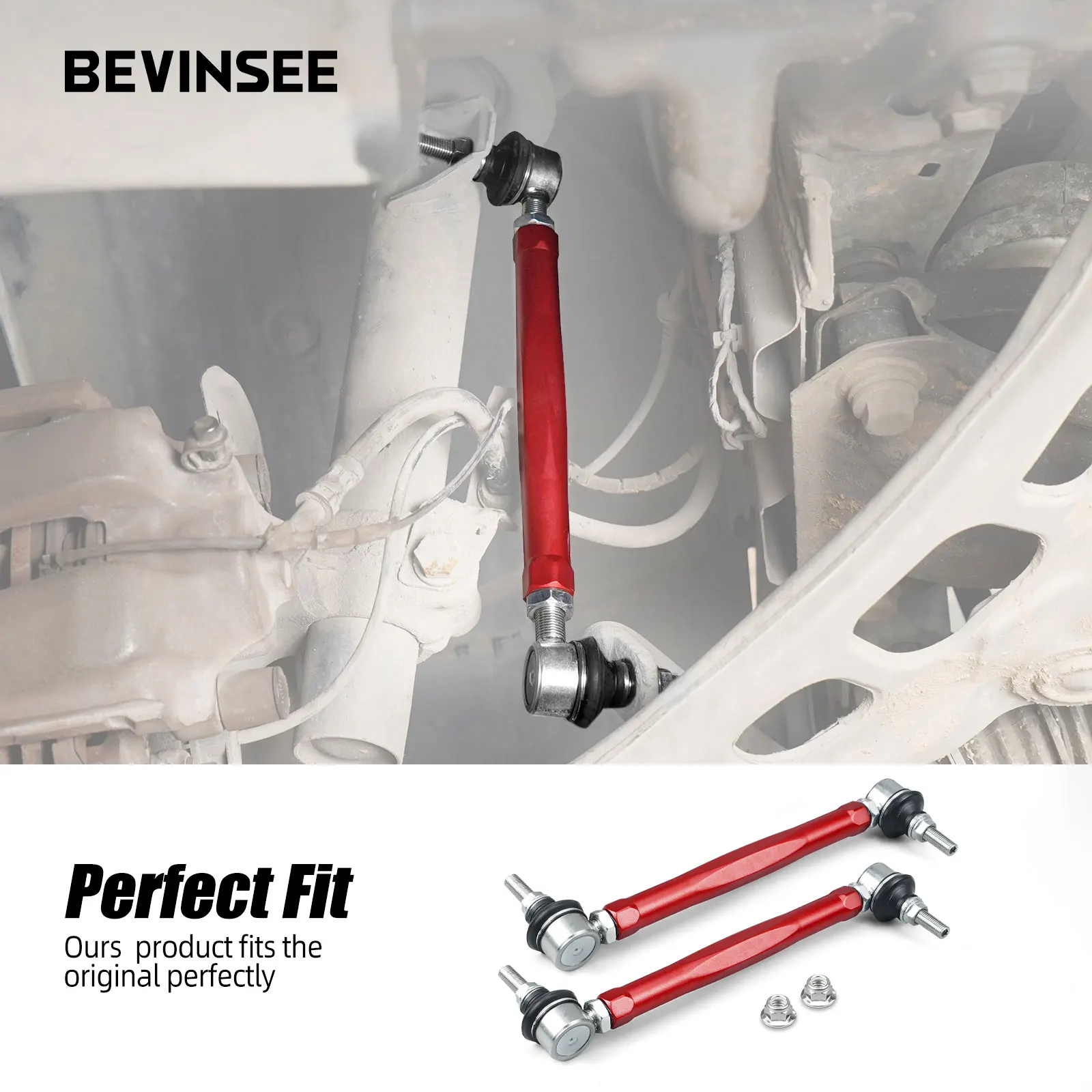 BEVINSEE Front Adjustable Sway Bar End Link Set for BMW E46 323i 325i 328i 330i 1999-2006 Z4 E85 E86 2003-2008