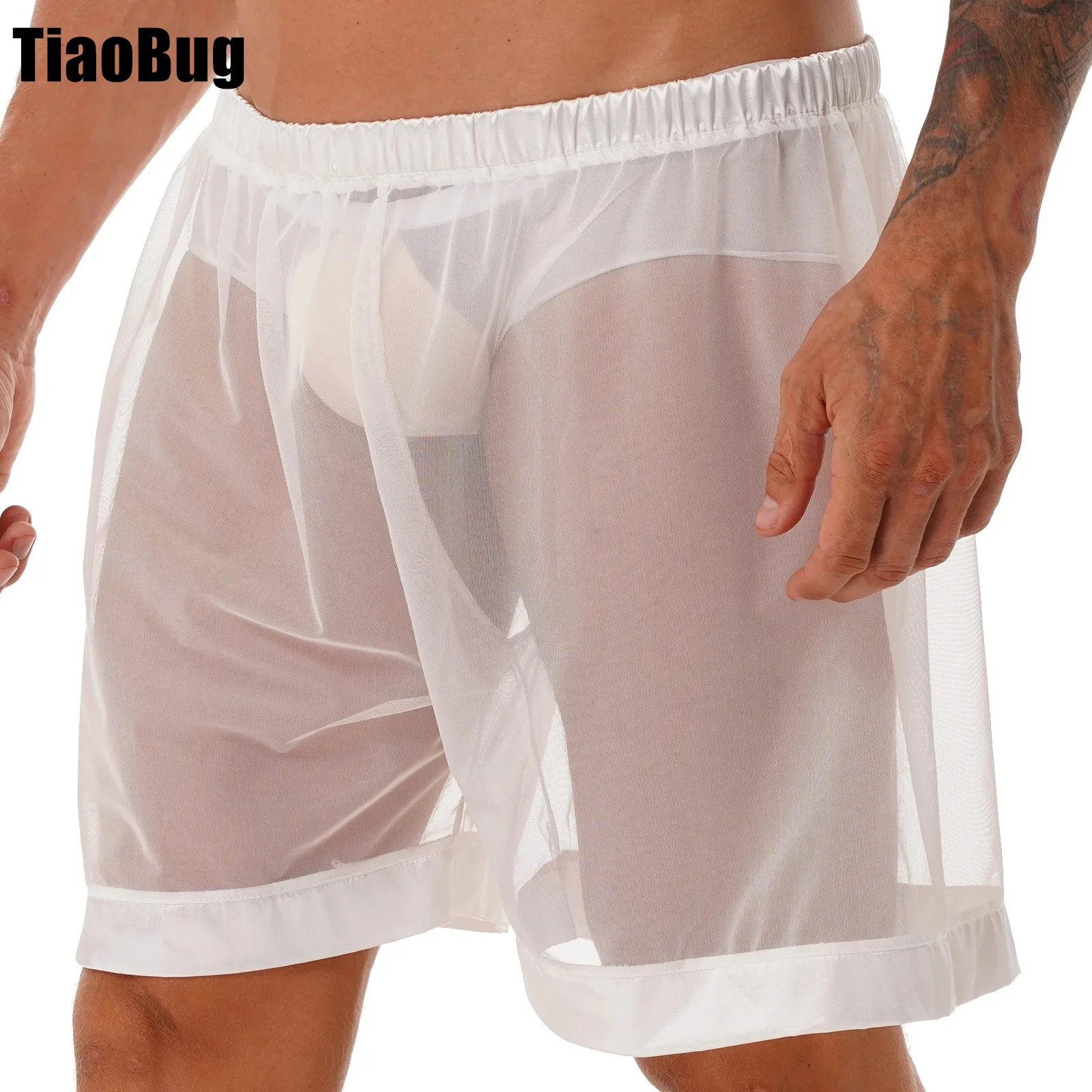 

Mens See-through Shorts Mesh Lingerie Loose Lounge Boxer Shorts Underwear Nightwear