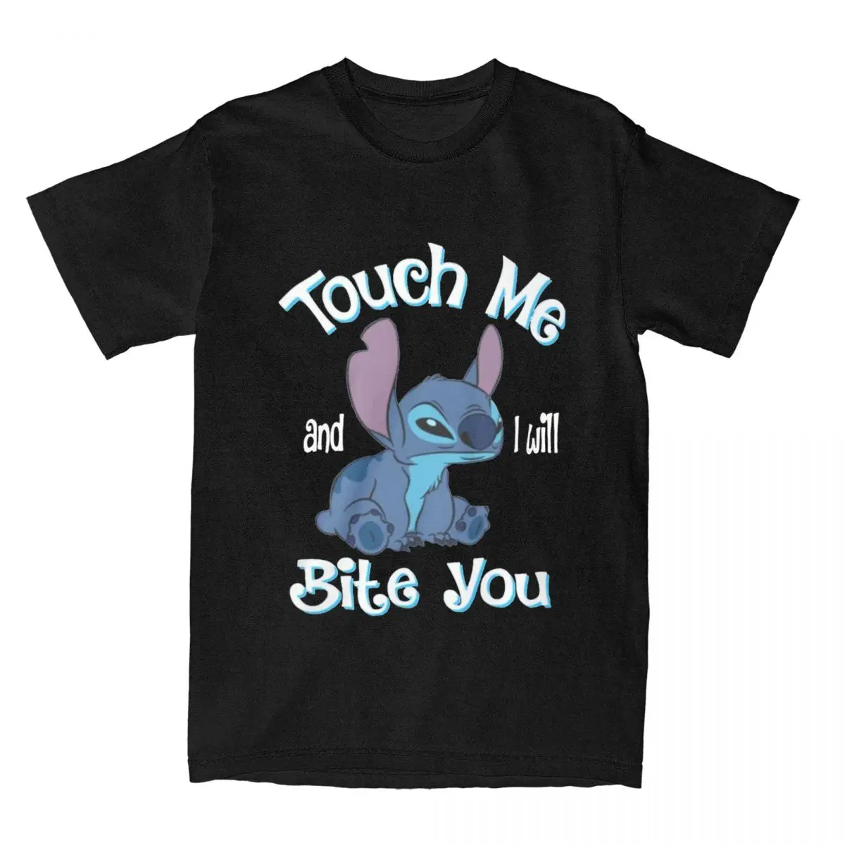 Cool Stitch Touch Me And I Bite You T-Shirt Uomo Donna Cotton Kawaii Stitch E Lilo Tee Shirt Top Stampati